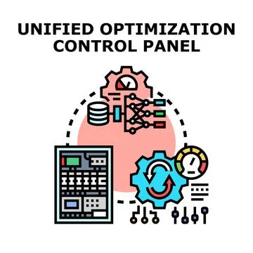 Unified optimization control panel system integrating data and process Stock Illustration