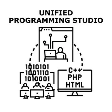 Unified programming studio creating software solutions Stock Illustration
