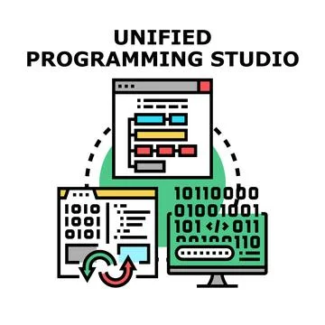 Unified programming studio for software development collaboration Illustrazione stock