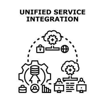 Unified service integration concept connecting digital systems and users Illustrazione stock