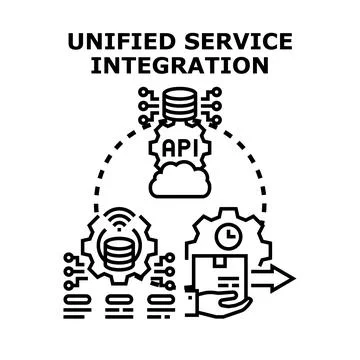 Unified service integration processing data through api network イラスト素材