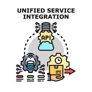 Unified service integration processing data through api network Stock Illustration