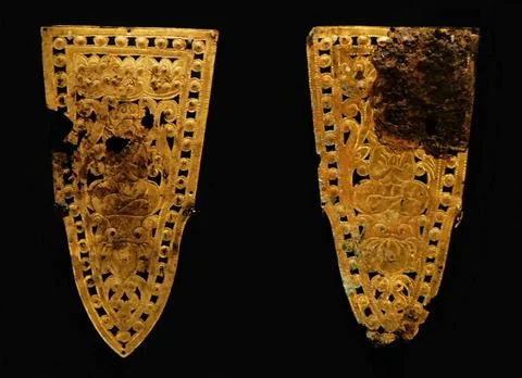  Unified Silla, Korea: Ornamental Plates, 9th century. Silla united Gogury... Stock Photos