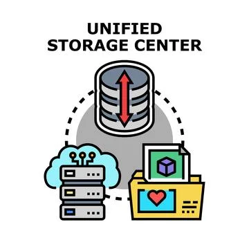 Unified storage center connecting cloud server and documents Stock Illustration