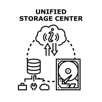 Unified storage center connecting data and devices Illustrazione stock