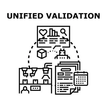 Unified validation process demonstrating data quality control Stock Illustration
