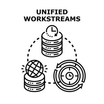 Unified workstreams concept synchronizing global data processes Stock Illustration