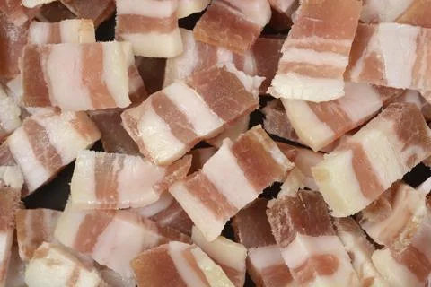 Uniform Diced Bacon Stockfoto's