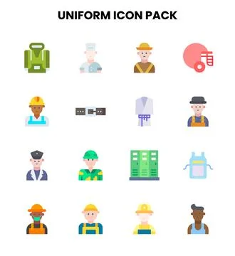 Uniform Flat Set Icons Pack Stock Illustration