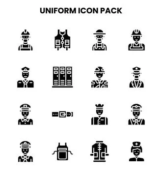 Uniform Glyph Set Icons Pack Illustrazione stock