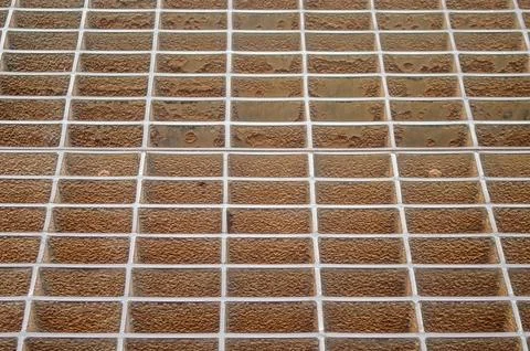 Uniform grid pattern filled with small, light brown grains or seeds, creati.. Stock Photos