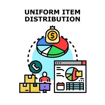 Uniform item distribution process with data analysis Stock Illustration