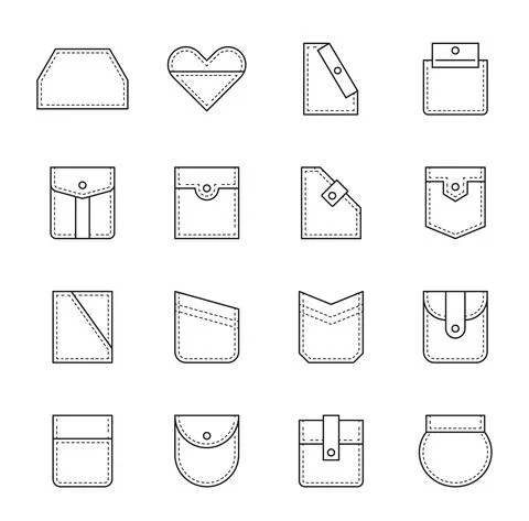 Uniform patch pockets with seam, flap and buttons Illustrazione stock