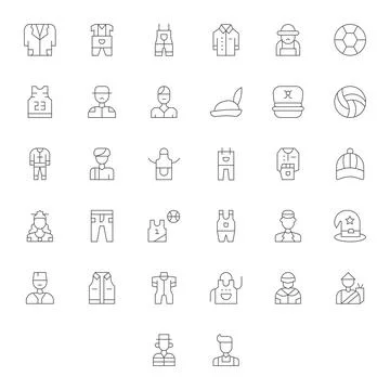 Uniform Professional Vector Set with 32 Thin Line Pixel Optimized 64x64 Icons Stock Illustration