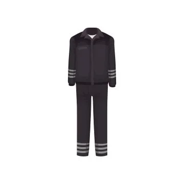 Uniform of security guard. Black jacket with stripes and pants. Working clothes Stock Illustration
