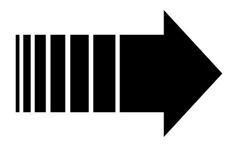 Uniform stripe arrow icon, Regular barred pointer graphic, Geometric linear a Illustrazione stock