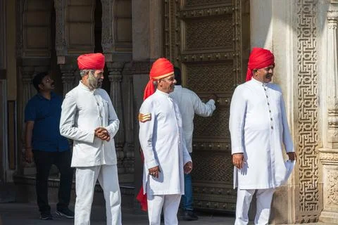 Uniformed Guards at Their Post in Jaipur, India Stock Photos