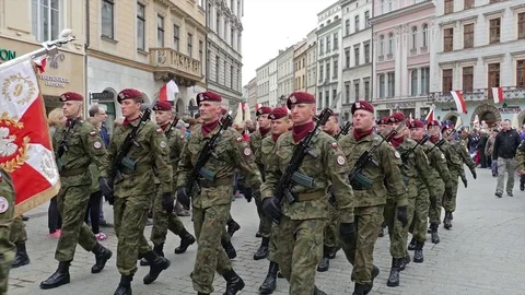 Uniformed services of Poland during parade in the national constitution day Vidéo 75756141