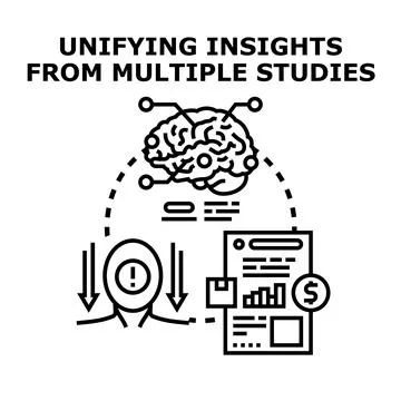 Unifying business insights from multiple data studies Stockillustratie
