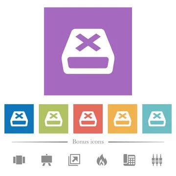 Uninstall flat white icons in square backgrounds 스톡 일러스트