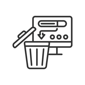 Uninstalled, icon in line design. Uninstalled, uninstall process, software Stock Illustration