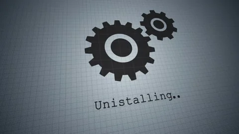 Uninstalling visualization Hud screen with cog wheels icon Stock Footage 154729429