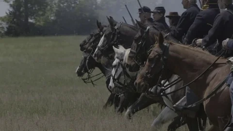 Union Cavalry gallops into pitched battle with Confederates Stock Footage 82803420