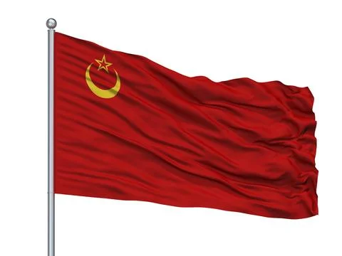 Union Of Islamic Soviet Republics Flag On Flagpole, Isolated On White Background Stock Illustration
