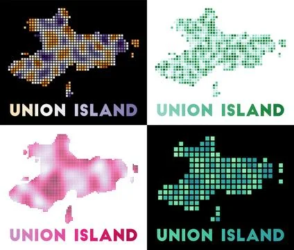Union Island map. Collection of map of Union Island in dotted style. Vector.. イラスト素材