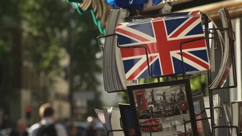 Union Jack cards on standee in sun Stock Footage 90087885