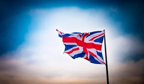 Union Jack flag fluttering in the wind Foto stock