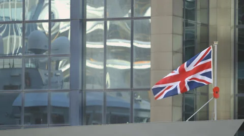 Union Jack Flag in front of Office Video stock 35329650