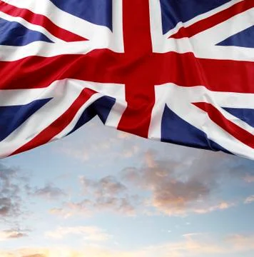Union Jack flag in front of sky Stock Photos
