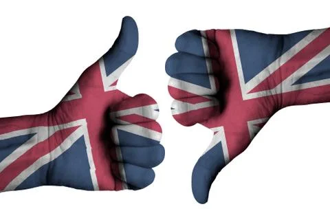 Union Jack flag on human hand Stock Photos