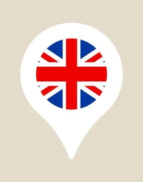 Union Jack Flag Map Pointer Symbolizing Great Britain Location for Travel a.. Illustrazione stock