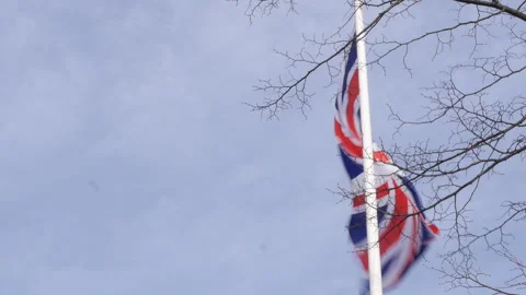 Union Jack On A Flag Pole Waving In The Wind Stock Footage 149156001