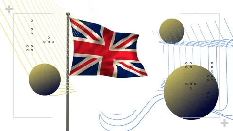 Union Jack flag waving with animation of abstract geometric shapes and lines Video stock 304202937
