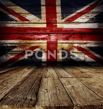 Union Jack flag on wooden boards Stock Illustration