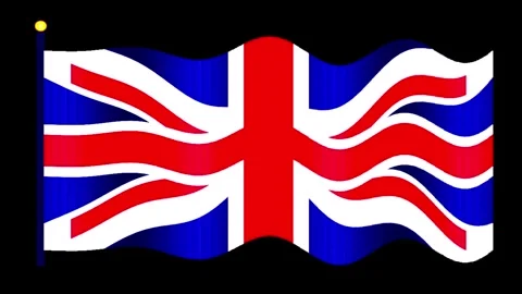 Union Jack Flags Waving Gently in Wind Against Black Background Cinematic M.. Video stock 345321020