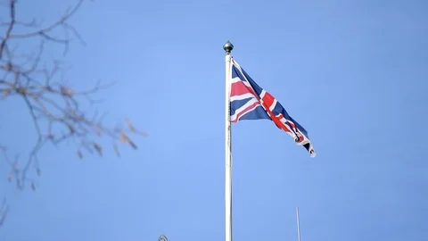 Union Jack flying in the breeze.' Stock Footage 85608769