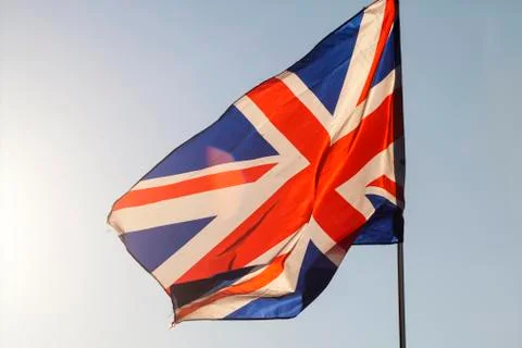 Union jack flying in the sky Stock Photos