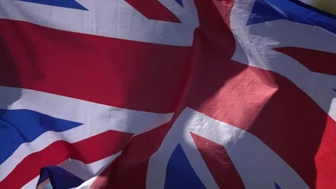 Union Jack or Union Flag billowing in slow motion Stock Footage 266283035