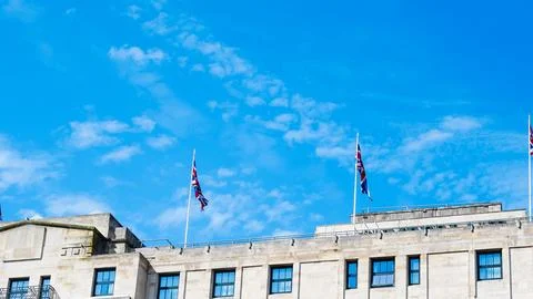 The Union Jack: a symbol of British unity, history, with red, white, and blue Stock Photos