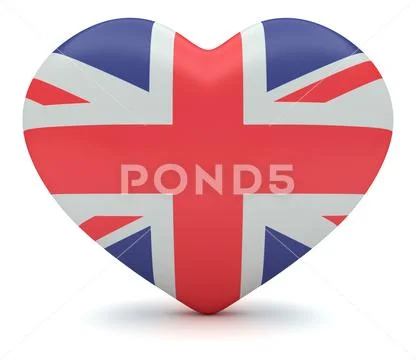 Union Jack UK flag Heart, 3d illustration Stock Illustration