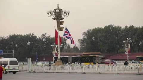 Union Jacks, Chinese flags, Beijing, China Stock Footage 53511766