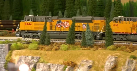 Union Pacifi Train Model running Stock Footage 84068086