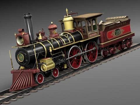 Union Pacific 119 Steam Train 1868 3D Model