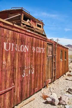 Union Pacific abandoned train in ghost town Stock Photos