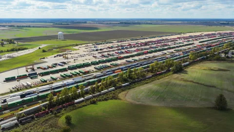 Union Pacific Container Yard Surrounded by Farmland Panorama Stock Footage 336693085