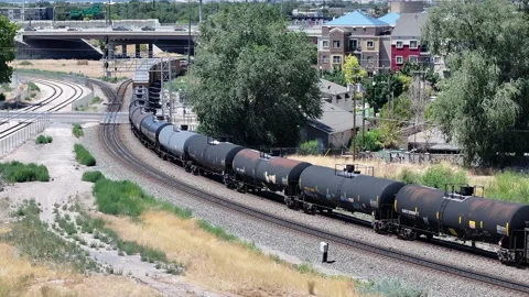 Union Pacific Freight Train Departing Salt Lake City – Aerial 4K Drone Footage Stock Footage 313853417